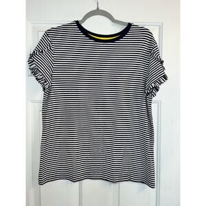 Mini Boden Navy Stripe Ruffle Sleeve Short Sleeve Shirt - sz 15-16Y